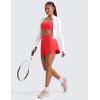 imageCRZ YOGA Tennis Skirts for Women High Waisted Side Slit Running Workout Athletic Mini A Line Skort with PocketsDeep Red