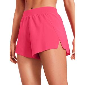 imageCRZ YOGA Running Shorts for Women High Waisted V Split for Gym Workout Athletic Track with Liner Breathable Quick DryLip Gloss Pink