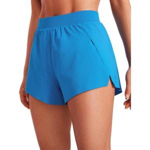 imageCRZ YOGA Running Shorts for Women High Waisted V Split for Gym Workout Athletic Track with Liner Breathable Quick DryMadagascar Blue