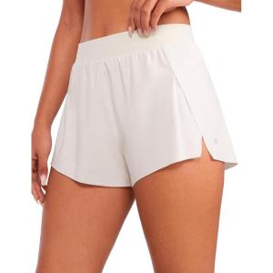 imageCRZ YOGA Running Shorts for Women High Waisted V Split for Gym Workout Athletic Track with Liner Breathable Quick DryMilky White Bone