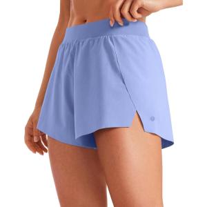 imageCRZ YOGA Running Shorts for Women High Waisted V Split for Gym Workout Athletic Track with Liner Breathable Quick DryPeriwinkle Purple