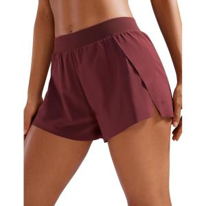 imageCRZ YOGA Running Shorts for Women High Waisted V Split for Gym Workout Athletic Track with Liner Breathable Quick DryRed Merlot