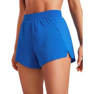 imageCRZ YOGA Running Shorts for Women High Waisted V Split for Gym Workout Athletic Track with Liner Breathable Quick DrySparkle Blue