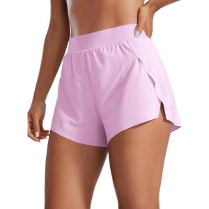 imageCRZ YOGA Running Shorts for Women High Waisted V Split for Gym Workout Athletic Track with Liner Breathable Quick DryVita Pink