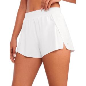 imageCRZ YOGA Running Shorts for Women High Waisted V Split for Gym Workout Athletic Track with Liner Breathable Quick DryWhite