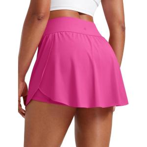 imageCRZ YOGA Tennis Skirts for Women High Waisted Side Slit Running Workout Athletic Mini A Line Skort with PocketsHibiscus Purple