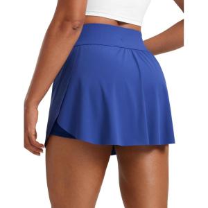 imageCRZ YOGA Tennis Skirts for Women High Waisted Side Slit Running Workout Athletic Mini A Line Skort with PocketsWaves Blue