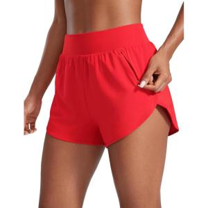 imageCRZ YOGA High Waisted Dolphin Shorts for Women 3 for Running Athletic Workout Gym with Zipper Pockets LinerDeep Red