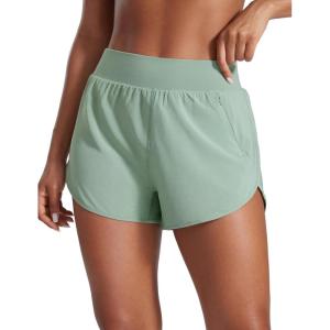 imageCRZ YOGA High Waisted Dolphin Shorts for Women 3 for Running Athletic Workout Gym with Zipper Pockets LinerGreen Palm Court