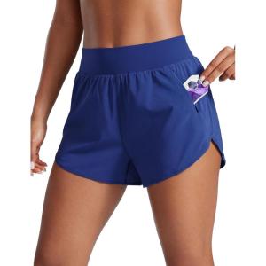 imageCRZ YOGA High Waisted Dolphin Shorts for Women 3 for Running Athletic Workout Gym with Zipper Pockets LinerLarkspur Blue