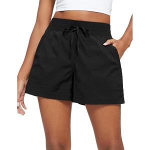 imageCRZ YOGA Lightweight Casual Shorts for Women 35quot High Waisted Linerless Athletic Running Hiking Shorts with Zip PocketsBlack