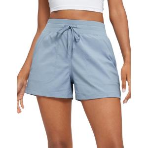 imageCRZ YOGA Lightweight Casual Shorts for Women 35quot High Waisted Linerless Athletic Running Hiking Shorts with Zip PocketsCambric Blue