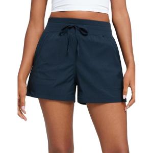 imageCRZ YOGA Lightweight Casual Shorts for Women 35quot High Waisted Linerless Athletic Running Hiking Shorts with Zip PocketsInk Blue