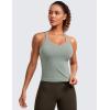 imageCRZ YOGA Seamless Ribbed Womens Tank Top Racerback Camisoles with Built in Bra Padded Scoop Neck Athletic Workout Slim CamiDark Green