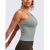 imageCRZ YOGA Seamless Ribbed Womens Tank Top Racerback Camisoles with Built in Bra Padded Scoop Neck Athletic Workout Slim CamiDark Green