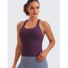 imageCRZ YOGA Seamless Ribbed Womens Tank Top Racerback Camisoles with Built in Bra Padded Scoop Neck Athletic Workout Slim CamiDeep Purple
