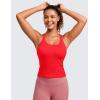 imageCRZ YOGA Seamless Ribbed Womens Tank Top Racerback Camisoles with Built in Bra Padded Scoop Neck Athletic Workout Slim CamiDeep Red