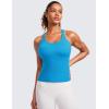 imageCRZ YOGA Seamless Ribbed Womens Tank Top Racerback Camisoles with Built in Bra Padded Scoop Neck Athletic Workout Slim CamiMadagascar Blue