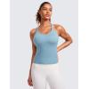 imageCRZ YOGA Seamless Ribbed Womens Tank Top Racerback Camisoles with Built in Bra Padded Scoop Neck Athletic Workout Slim CamiPure Blue