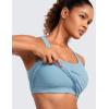 imageCRZ YOGA Seamless Ribbed Womens Tank Top Racerback Camisoles with Built in Bra Padded Scoop Neck Athletic Workout Slim CamiPure Blue