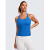 imageCRZ YOGA Seamless Ribbed Womens Tank Top Racerback Camisoles with Built in Bra Padded Scoop Neck Athletic Workout Slim CamiSparkle Blue