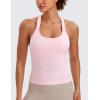 imageCRZ YOGA Seamless Ribbed Womens Tank Top Racerback Camisoles with Built in Bra Padded Scoop Neck Athletic Workout Slim CamiStrawberry Pink