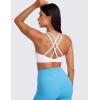 imageCRZ YOGA Womens Butterluxe High Neck Longline Sports Bras  Criss Cross Halter Wireless Padded Gym Workout Crop TopWhite