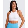 imageCRZ YOGA Womens Butterluxe High Neck Longline Sports Bras  Criss Cross Halter Wireless Padded Gym Workout Crop TopWhite