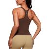 imageCRZ YOGA Seamless Ribbed Womens Tank Top Racerback Camisoles with Built in Bra Padded Scoop Neck Athletic Workout Slim CamiCoffee Brown