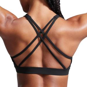 imageCRZ YOGA Butterbreeze Square Neck Sports Bras for Women  Strappy Thin Straps Wireless Workout Traning Padded Gym Cami TopBlack