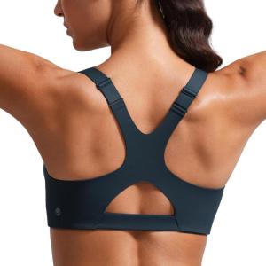 imageCRZ YOGA Butterlift Womens Racerback Padded Sports Bras  Medium Impact Scoop Neck Adjustable Straps Gym Workout TopTrue Navy