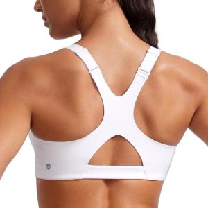 imageCRZ YOGA Butterlift Womens Racerback Padded Sports Bras  Medium Impact Scoop Neck Adjustable Straps Gym Workout TopWhite