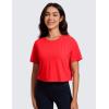imageCRZ YOGA Open Back Short Sleeve Crop Top for Women Loose Athletic Yoga Workout Shirts Casual Cropped TShirtsDeep Red
