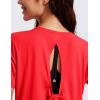 imageCRZ YOGA Open Back Short Sleeve Crop Top for Women Loose Athletic Yoga Workout Shirts Casual Cropped TShirtsDeep Red