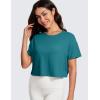 imageCRZ YOGA Open Back Short Sleeve Crop Top for Women Loose Athletic Yoga Workout Shirts Casual Cropped TShirtsGreen Jade