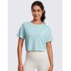 imageCRZ YOGA Open Back Short Sleeve Crop Top for Women Loose Athletic Yoga Workout Shirts Casual Cropped TShirtsPure Blue