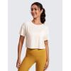 imageCRZ YOGA Open Back Short Sleeve Crop Top for Women Loose Athletic Yoga Workout Shirts Casual Cropped TShirtsWhite Apricot