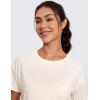 imageCRZ YOGA Open Back Short Sleeve Crop Top for Women Loose Athletic Yoga Workout Shirts Casual Cropped TShirtsWhite Apricot