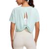 imageCRZ YOGA Open Back Short Sleeve Crop Top for Women Loose Athletic Yoga Workout Shirts Casual Cropped TShirtsSkylight Green