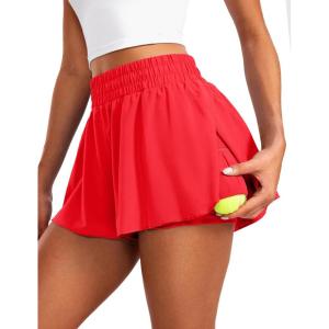imageCRZ YOGA 2 in 1 Flowy Running Shorts for Women High Waisted Quick Dry for Athletic Gym Lounge Workout Cute Tennis SkirtsDeep Red
