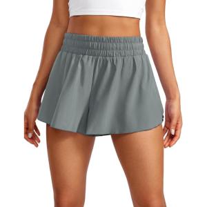 imageCRZ YOGA 2 in 1 Flowy Running Shorts for Women High Waisted Quick Dry for Athletic Gym Lounge Workout Cute Tennis SkirtsGrey Sage