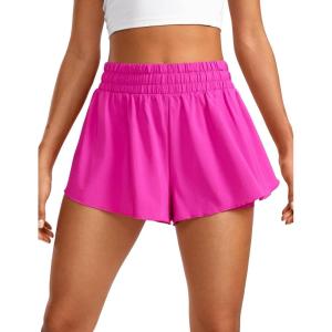 imageCRZ YOGA 2 in 1 Flowy Running Shorts for Women High Waisted Quick Dry for Athletic Gym Lounge Workout Cute Tennis SkirtsHibiscus Purple