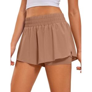 imageCRZ YOGA 2 in 1 Flowy Running Shorts for Women High Waisted Quick Dry for Athletic Gym Lounge Workout Cute Tennis SkirtsMocha Mousse