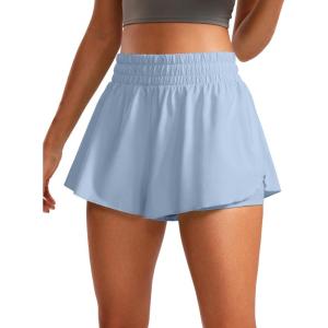 imageCRZ YOGA 2 in 1 Flowy Running Shorts for Women High Waisted Quick Dry for Athletic Gym Lounge Workout Cute Tennis SkirtsThe Breeze Blue