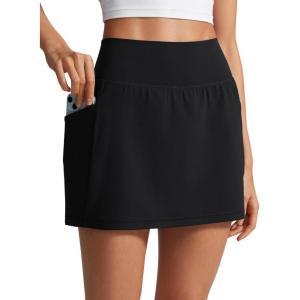 imageCRZ YOGA Butterlift A Line Golf Skirts for Women High Waisted Stretchy Casual Athletic Tennis Skorts with Side PocketsBlack