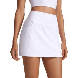 imageCRZ YOGA Butterlift A Line Golf Skirts for Women High Waisted Stretchy Casual Athletic Tennis Skorts with Side PocketsWhite