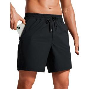 imageCRZ YOGA Casual Workout Mens Shorts 7 Inch Lightweight Quick Dry for Gym Athletic with Zipper PocketBlack