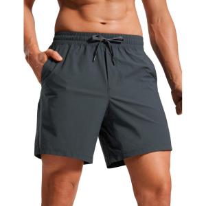 imageCRZ YOGA Casual Workout Mens Shorts 7 Inch Lightweight Quick Dry for Gym Athletic with Zipper PocketMelanite
