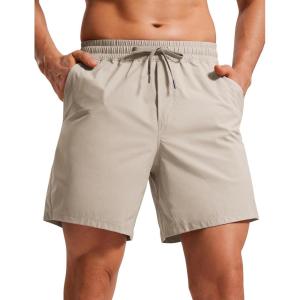 imageCRZ YOGA Casual Workout Mens Shorts 7 Inch Lightweight Quick Dry for Gym Athletic with Zipper PocketMojave Tan