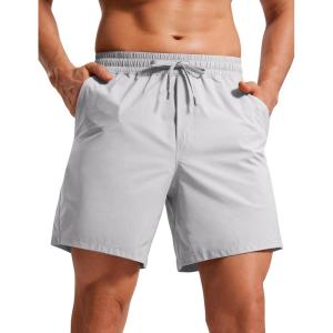 imageCRZ YOGA Casual Workout Mens Shorts 7 Inch Lightweight Quick Dry for Gym Athletic with Zipper PocketPlatinum Grey